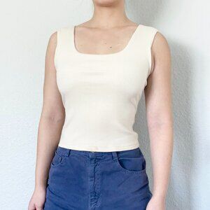 OGL Stretch Wide Strap Ribbed Brami Tank in Cream